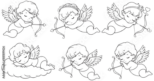 A delightful collection of sweet sleeping cherubs with tiny wings dreaming peacefully on fluffy clouds
