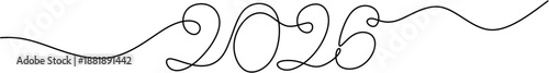 2026 New Year continuous one line drawing, number typography minimalist concept