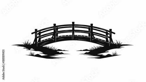Silhouette of an arched bridge with grass on a white background.