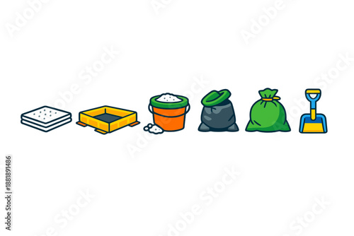 Building supplies and tools for construction tasks in various forms