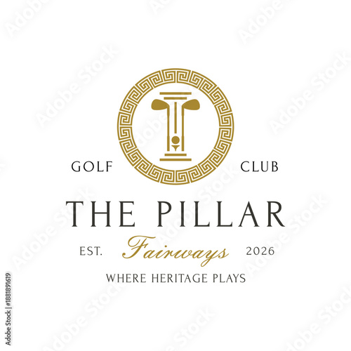 Pillar Golf Logo. Classical Column and Golf Club Emblem for Luxury Golf Branding