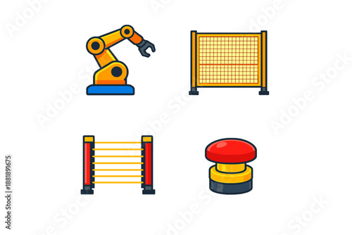 Different types of industrial equipment and safety devices in a