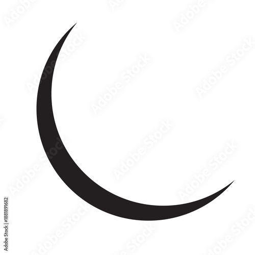 A simple black crescent moon shape isolated on a plain white background