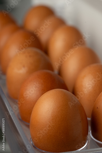 Eggs stored in the refrigerator door