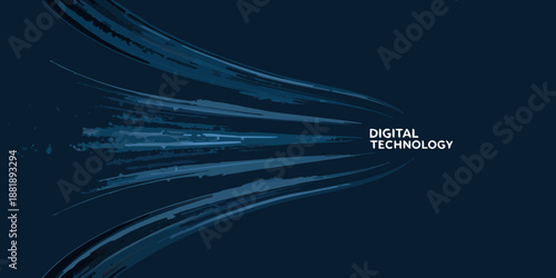 digital technology concept with blue streaks on dark background