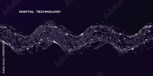 Abstract digital technology wave with glowing particles on a dark background