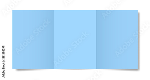 Light blue folded brochure, three spreads or pages, vertical orientation. A4 pages. Open trifold. Letter mockup	

