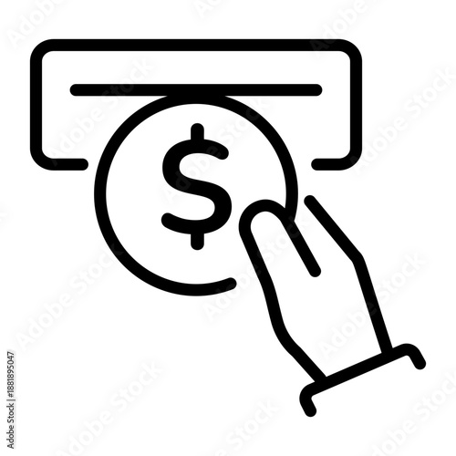 A linear icon showing a cash withdrawal