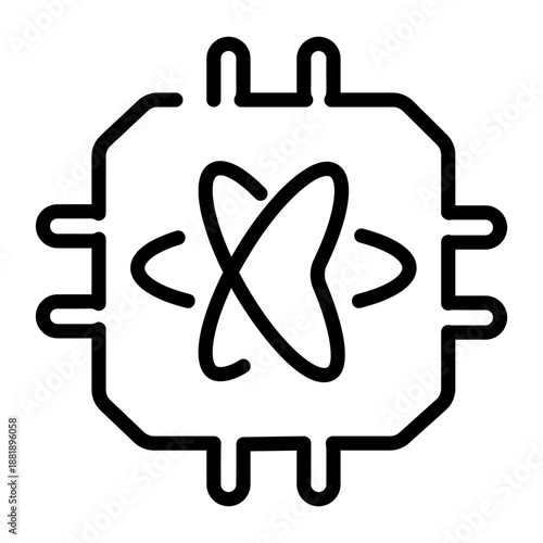 An outline style icon depicting quantum computing