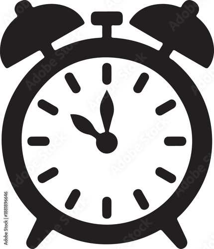 Black Alarm Clock Icon on White Background