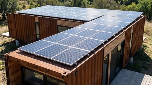 Wallpaper Mural Sustainable Shipping Container Home with Extensive Solar Panel Array in a Rural Off-Grid Setting Torontodigital.ca