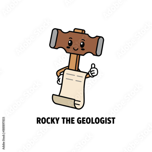 Rocky the Geologist Cartoon Hammer Mascot Character Vector Illustration