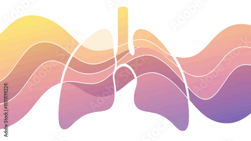 Colorful abstract illustration depicting human lungs with smooth, flowing wave patterns, symbolizing healthy breath, air circulation, and optimal respiratory system function for wellness