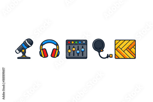 Equipment used in music production for recording and mixing sounds in