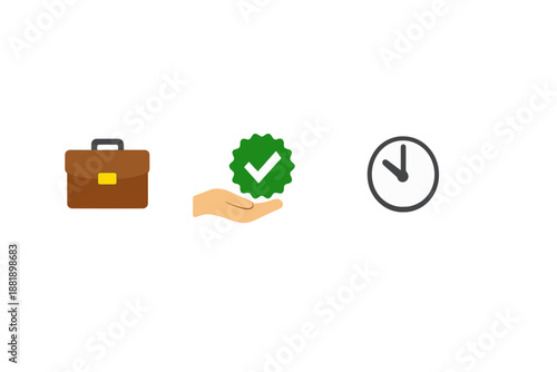 Icons representing work approval and time management in a simple