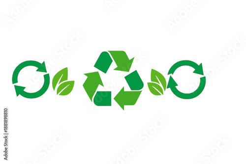 Recycling symbol with green arrows and leaves for sustainable