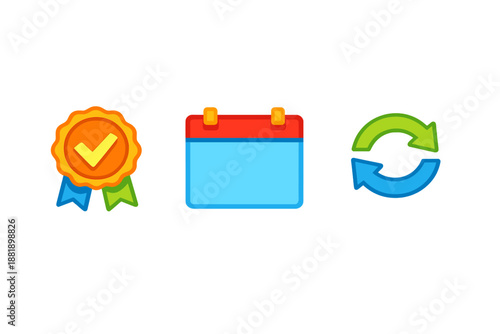 Icons representing certification scheduling and updates in a digital