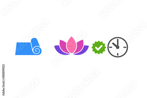 Yoga mat with lotus symbol and clock icon representing mindfulness