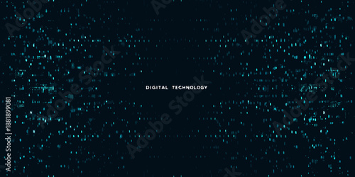 Abstract digital technology background with glowing particles and binary code effect