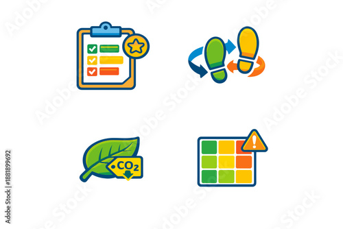 Various graphics showing actions related to environmental tracking and