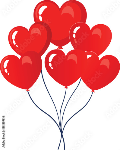 Red Heart Balloons Floating on White Background