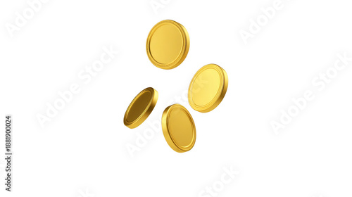 Gold coin currency finance wealth isolated shiny metallic round investment create dynamic and energetic visual of four gold coins floating in mid air on transparent background