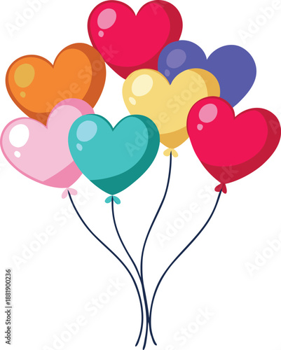 Colorful Heart-Shaped Balloons Floating on White Background