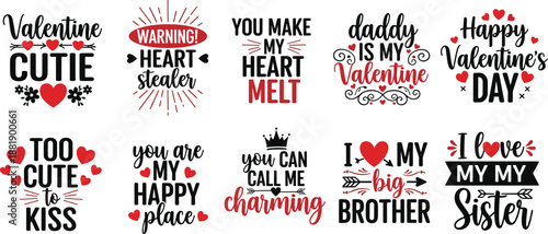Valentine Typography Quotes Love Romantic Lettering Sayings Collection Cute Decorative Handwritten Script Design Illustration Poster Print Sticker Bundle
