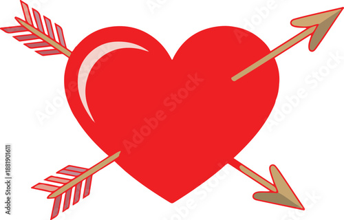 Red Heart Pierced by Two Arrows on White Background