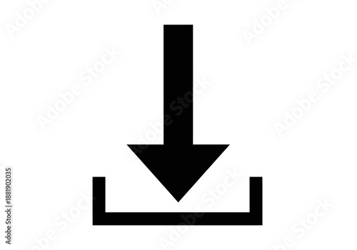 Black stylized download icon downward arrow pointing into an open container or tray