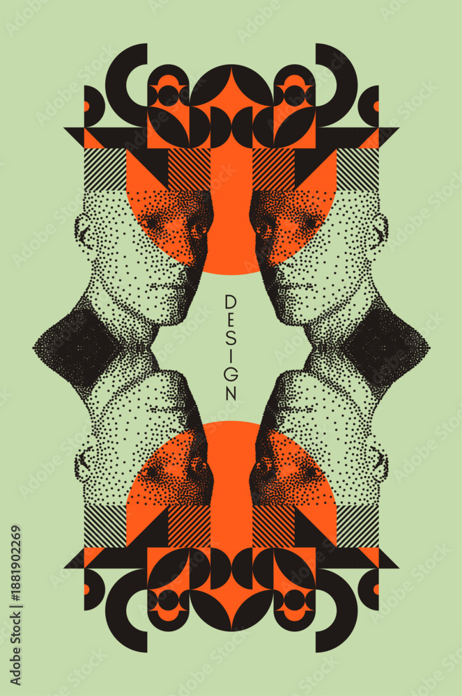Obraz premium Collective creativity of fellow designers. Time to think. Discovery, studying and learning concept. Geometrical art. Stipple effect. Vector for presentation, cover, placard, banner, poster, brochure.