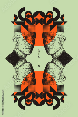 Collective creativity of fellow designers. Time to think. Discovery, studying and learning concept. Geometrical art. Stipple effect. Vector for presentation, cover, placard, banner, poster, brochure.
