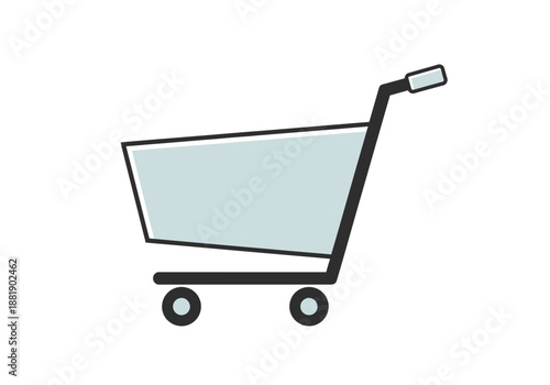Stylized shopping cart icon with light blue basket and dark outline
