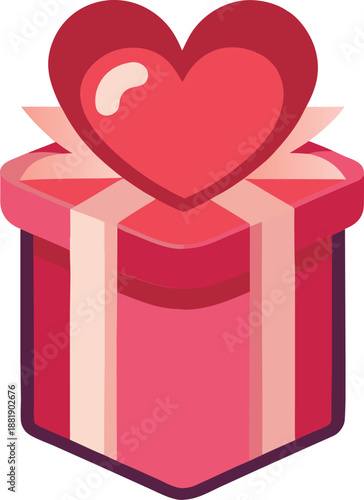 Red Gift Box with Heart on Top Isolated on White Background