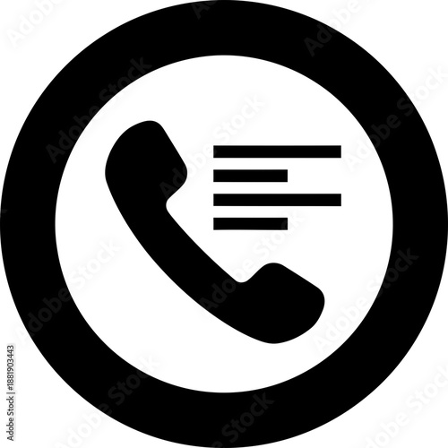 Black ringing phone icon symbol in a circle, hotline helpline contact service support concept. Vector illustration web button user interface element
