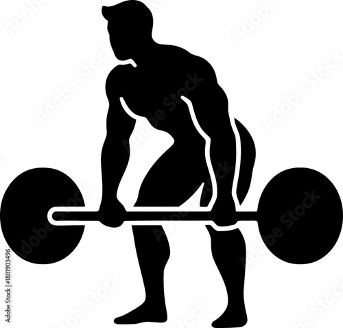 Man lifting barbell in squat position. Fitness and gym workout concept. Silhouette vector icon illustration for exercise, training, sport