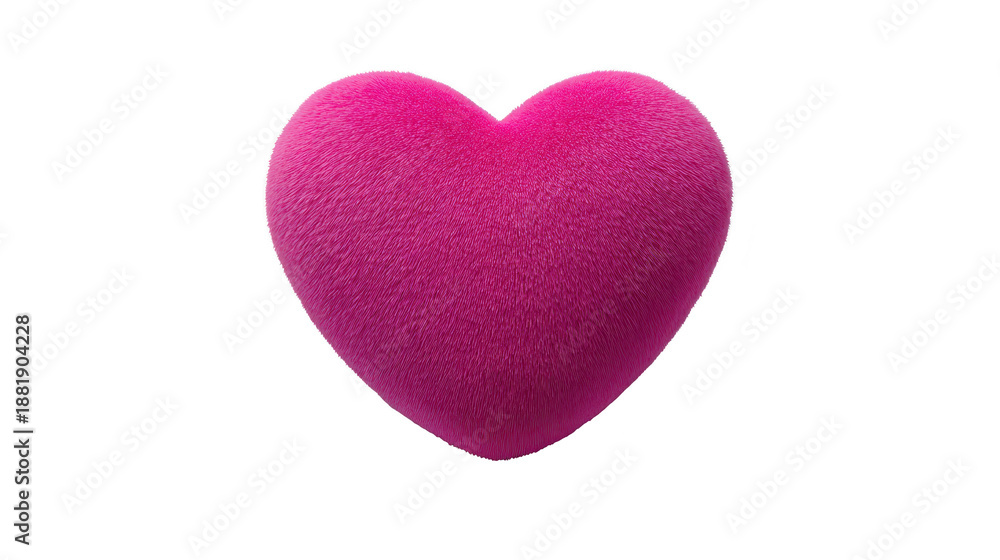 Fototapeta premium Furry pink heart soft texture love symbol romantic isolated 3D illustration cute valentine plush happiness emotional decorative joyful vibrant affectionate playful creative unique modern cheerful