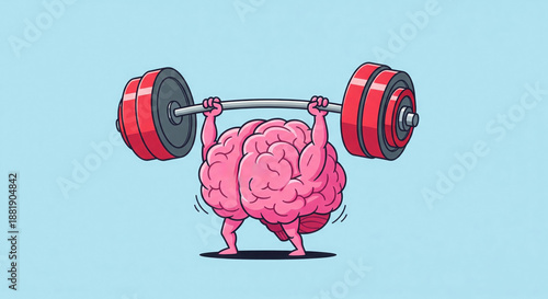 Brain Power Unleashed: A conceptual image showcases a human brain lifting a barbell, symbolizing the strength and capacity of the mind in a playful and engaging way. 