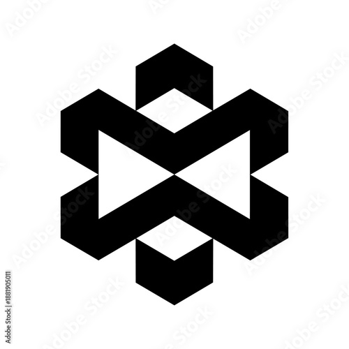 Modular geometric structure forming an abstract system symbol for scalability, construction, or digital frameworks.