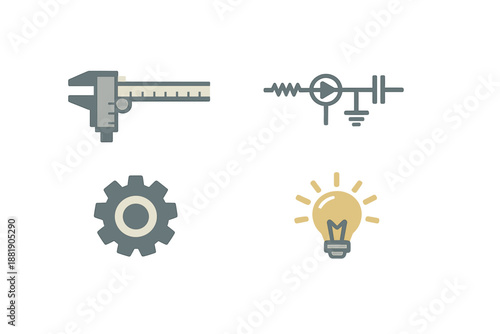 Icons of tools and symbols used in engineering and design fields for