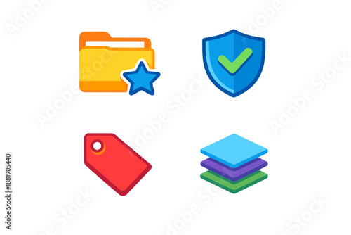 Icons representing digital organization and security concepts in a