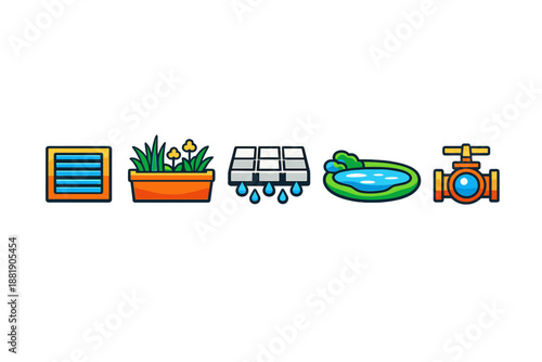 Gardening tools and elements for managing plants water and landscape