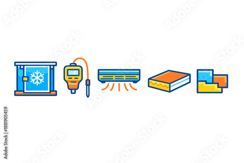 Tools and items used in a refrigeration installation process with