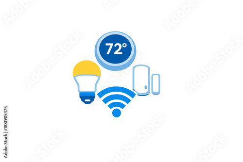Smart home devices displaying temperature light and connection symbols