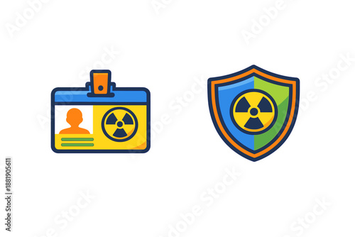 Identification card and shield symbol for nuclear safety at workplace