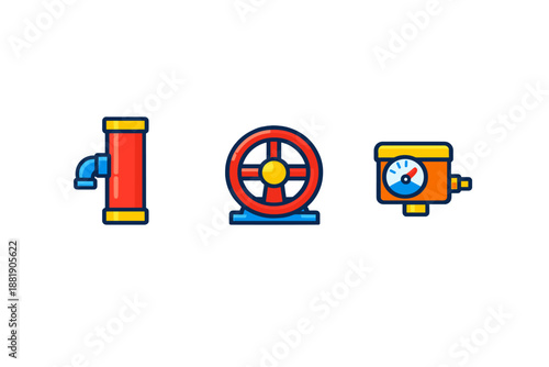 Various tools and parts used in plumbing and mechanical systems found