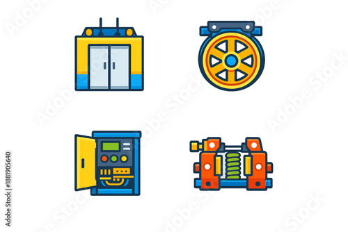 Illustration of elevator spool control panel and coil in industrial