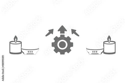 Different types of diffusers and candles on a table with arrows