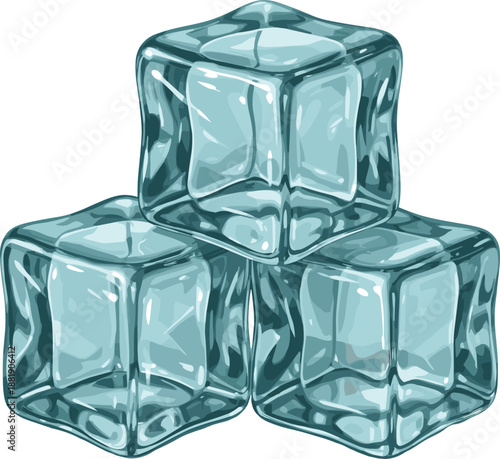 Transparent Ice Cubes Set Vector Illustration Isolated on White Background for Cold Drinks, Refreshment, and Beverage Design