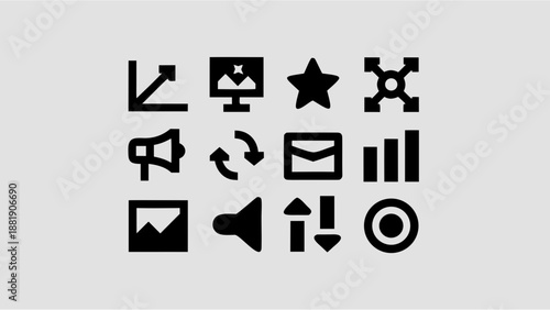 Digital Marketing and SEO Strategy Vector Icon Set for Online Advertising and Brand Promotion Agency